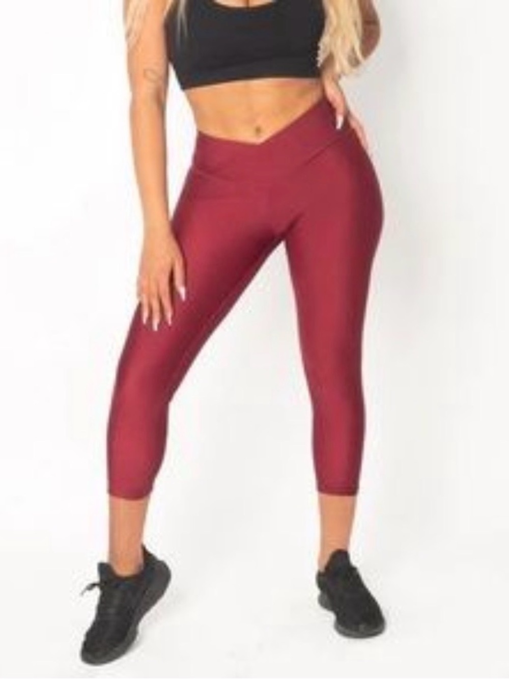 Obsession Shapewear Women’s High-Waist V-Cut Cropped Performance Leggings - Wine